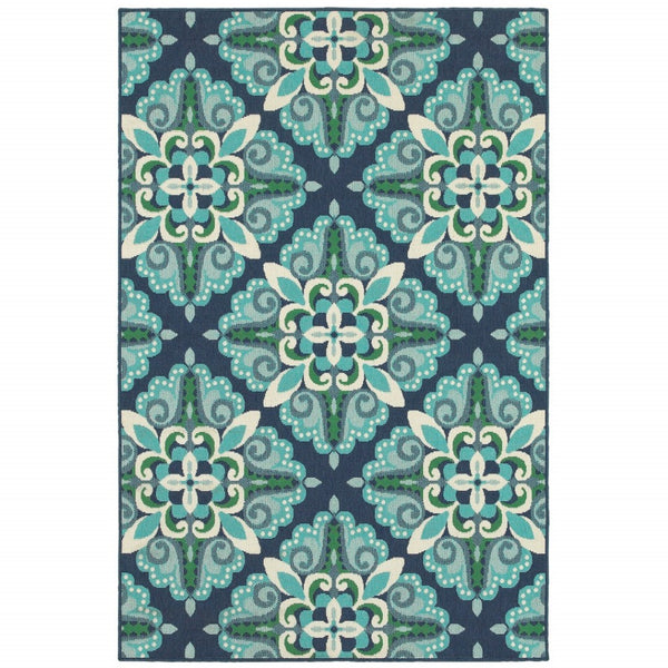 HomeRoots 5' Indoor Outdoor Area Rug - Vibrant Blue and Green, Water-Resistant, Easy-Care for High-Traffic Spaces 6'7" x 9'6" 388669