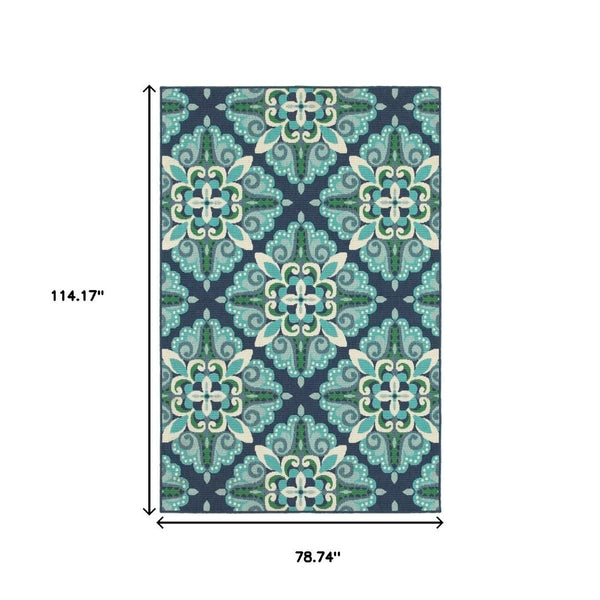 HomeRoots 5' Indoor Outdoor Area Rug - Vibrant Blue and Green, Water-Resistant, Easy-Care for High-Traffic Spaces 6'7" x 9'6" 388669
