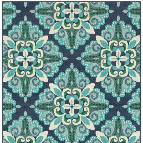 HomeRoots 5' Indoor Outdoor Area Rug - Vibrant Blue and Green, Water-Resistant, Easy-Care for High-Traffic Spaces 6'7" x 9'6" 388669