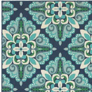 HomeRoots 5' Indoor Outdoor Area Rug - Vibrant Blue and Green, Water-Resistant, Easy-Care for High-Traffic Spaces 6'7" x 9'6" 388669