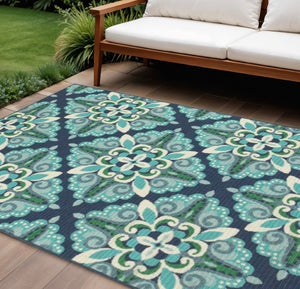 HomeRoots 5' Indoor Outdoor Area Rug - Vibrant Blue and Green, Water-Resistant, Easy-Care for High-Traffic Spaces 6'7" x 9'6" 388669
