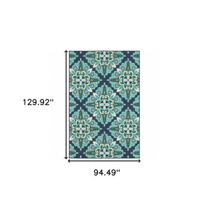 HomeRoots 5' Indoor Outdoor Area Rug - Vibrant Blue and Green, Water-Resistant, Easy-Care for High-Traffic Spaces 7'10" x 10'10" 388670