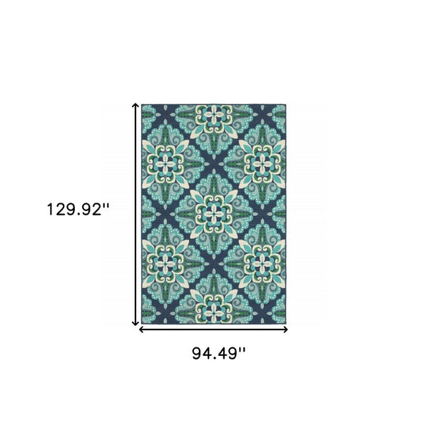 HomeRoots 5' Indoor Outdoor Area Rug - Vibrant Blue and Green, Water-Resistant, Easy-Care for High-Traffic Spaces 7'10" x 10'10" 388670