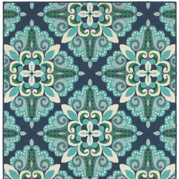 HomeRoots 5' Indoor Outdoor Area Rug - Vibrant Blue and Green, Water-Resistant, Easy-Care for High-Traffic Spaces 7'10" x 10'10" 388670