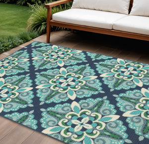 HomeRoots 5' Indoor Outdoor Area Rug - Vibrant Blue and Green, Water-Resistant, Easy-Care for High-Traffic Spaces 7'10" x 10'10" 388670