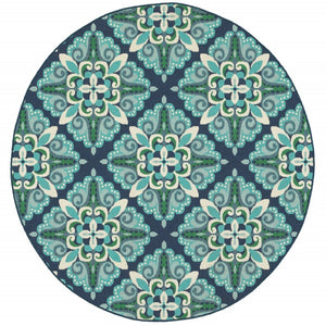 HomeRoots 5' Indoor Outdoor Area Rug - Vibrant Blue and Green, Water-Resistant, Easy-Care for High-Traffic Spaces 7'10" Round 388671