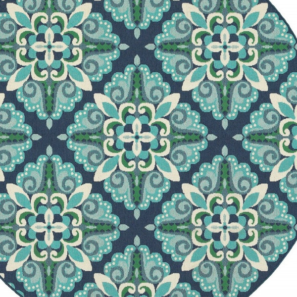 HomeRoots 5' Indoor Outdoor Area Rug - Vibrant Blue and Green, Water-Resistant, Easy-Care for High-Traffic Spaces 7'10" Round 388671