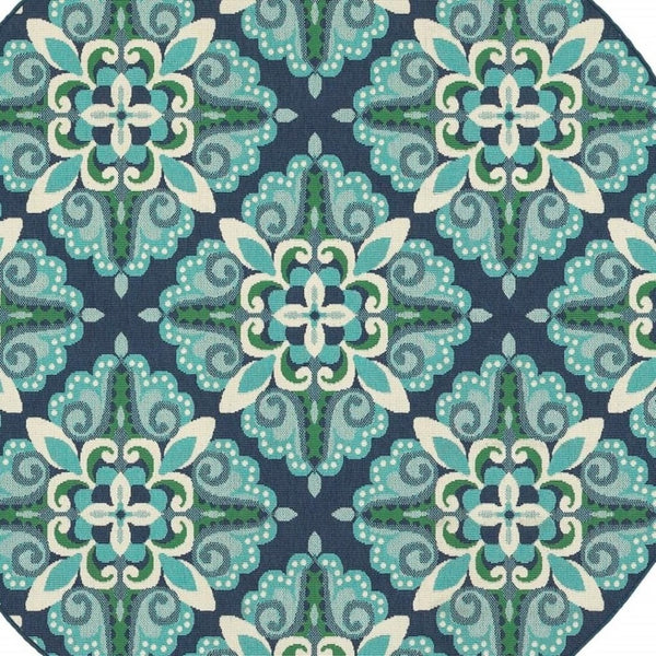 HomeRoots 5' Indoor Outdoor Area Rug - Vibrant Blue and Green, Water-Resistant, Easy-Care for High-Traffic Spaces 7'10" Round 388671