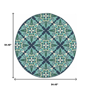 HomeRoots 5' Indoor Outdoor Area Rug - Vibrant Blue and Green, Water-Resistant, Easy-Care for High-Traffic Spaces 7'10" Round 388671