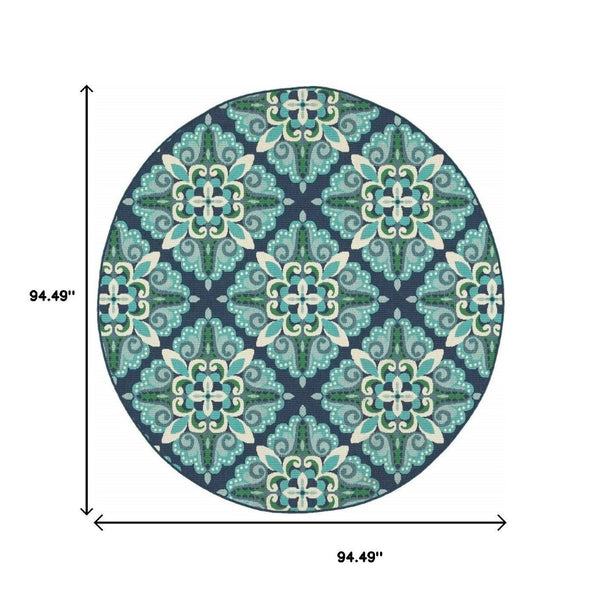 HomeRoots 5' Indoor Outdoor Area Rug - Vibrant Blue and Green, Water-Resistant, Easy-Care for High-Traffic Spaces 7'10" Round 388671