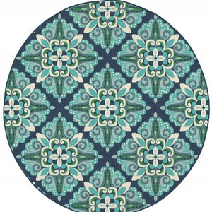 HomeRoots 5' Indoor Outdoor Area Rug - Vibrant Blue and Green, Water-Resistant, Easy-Care for High-Traffic Spaces 7'10" Round 388671