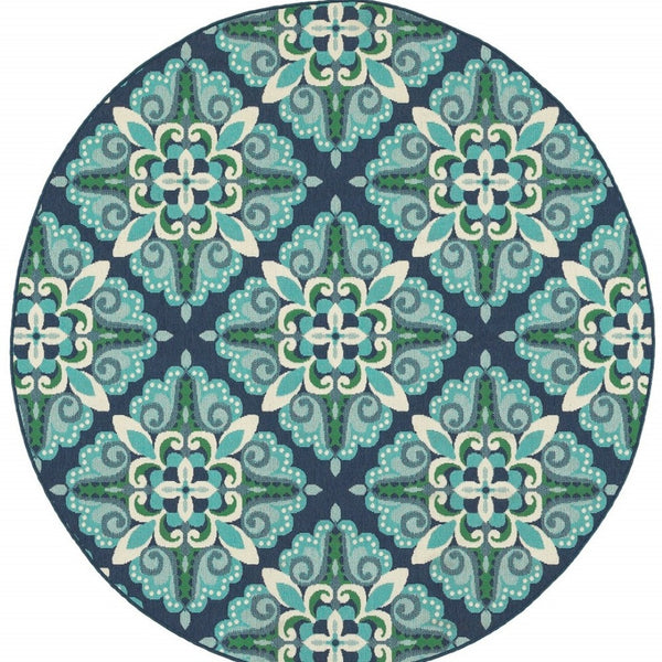 HomeRoots 5' Indoor Outdoor Area Rug - Vibrant Blue and Green, Water-Resistant, Easy-Care for High-Traffic Spaces 7'10" Round 388671