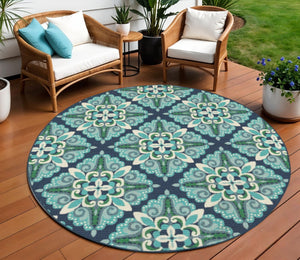 HomeRoots 5' Indoor Outdoor Area Rug - Vibrant Blue and Green, Water-Resistant, Easy-Care for High-Traffic Spaces 7'10" Round 388671