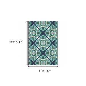 HomeRoots 5' Indoor Outdoor Area Rug - Vibrant Blue and Green, Water-Resistant, Easy-Care for High-Traffic Spaces 8'6" x 13' 388672