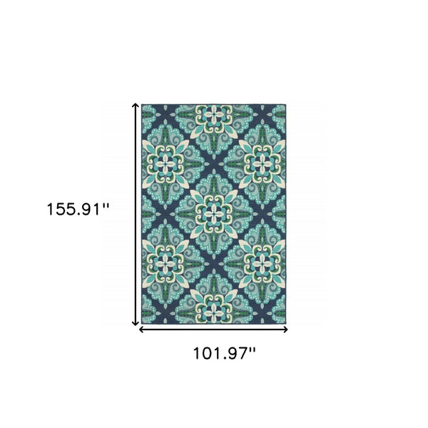 HomeRoots 5' Indoor Outdoor Area Rug - Vibrant Blue and Green, Water-Resistant, Easy-Care for High-Traffic Spaces 8'6" x 13' 388672