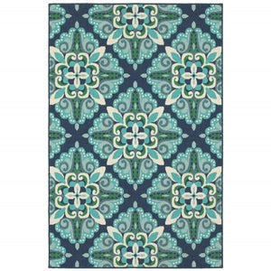 HomeRoots 5' Indoor Outdoor Area Rug - Vibrant Blue and Green, Water-Resistant, Easy-Care for High-Traffic Spaces 8'6" x 13' 388672