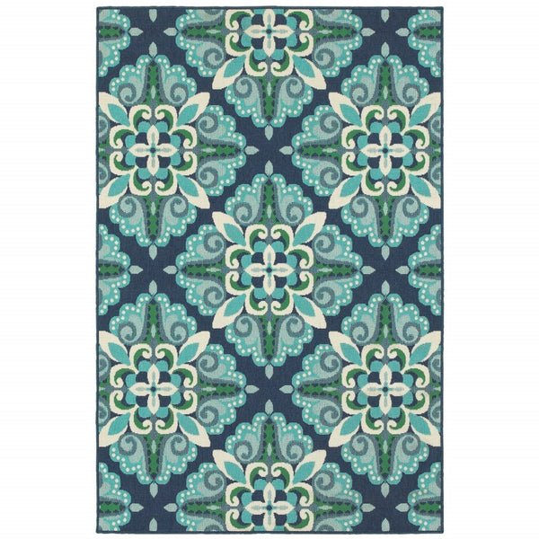 HomeRoots 5' Indoor Outdoor Area Rug - Vibrant Blue and Green, Water-Resistant, Easy-Care for High-Traffic Spaces 8'6" x 13' 388672