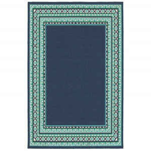 HomeRoots 5' Indoor Outdoor Area Rug in Bold Blue and Green - Stylish Geometric Design for Versatile Spaces 5'3" x 7'6" 388675