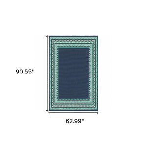 HomeRoots 5' Indoor Outdoor Area Rug in Bold Blue and Green - Stylish Geometric Design for Versatile Spaces 5'3" x 7'6" 388675