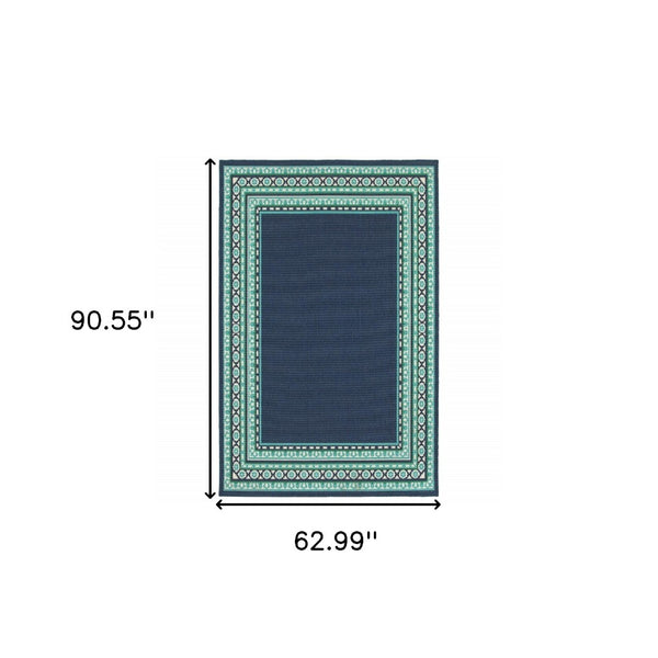 HomeRoots 5' Indoor Outdoor Area Rug in Bold Blue and Green - Stylish Geometric Design for Versatile Spaces 5'3" x 7'6" 388675