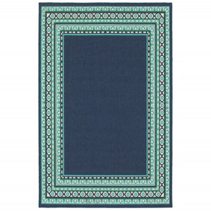 HomeRoots 5' Indoor Outdoor Area Rug in Bold Blue and Green - Stylish Geometric Design for Versatile Spaces 5'3" x 7'6" 388675