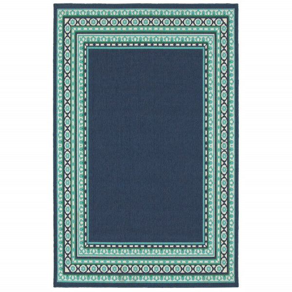 HomeRoots 5' Indoor Outdoor Area Rug in Bold Blue and Green - Stylish Geometric Design for Versatile Spaces 6'7" x 9'6" 388676