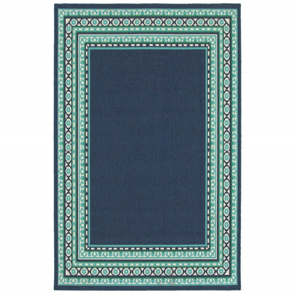 HomeRoots 5' Indoor Outdoor Area Rug in Bold Blue and Green - Stylish Geometric Design for Versatile Spaces 7'10" x 10'10" 388677