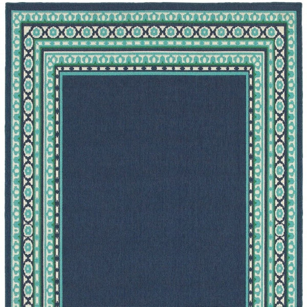 HomeRoots 5' Indoor Outdoor Area Rug in Bold Blue and Green - Stylish Geometric Design for Versatile Spaces 7'10" x 10'10" 388677