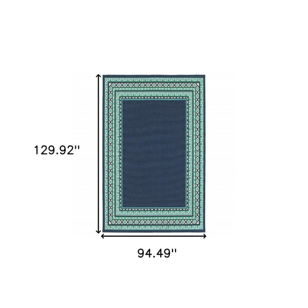 HomeRoots 5' Indoor Outdoor Area Rug in Bold Blue and Green - Stylish Geometric Design for Versatile Spaces 7'10" x 10'10" 388677