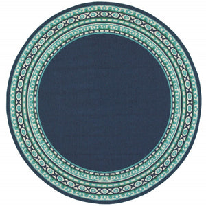 HomeRoots 5' Indoor Outdoor Area Rug in Bold Blue and Green - Stylish Geometric Design for Versatile Spaces 7'10" Round 388678