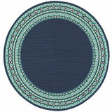 Homeroots 8' X 8' Blue And Green Round Indoor Outdoor Area Rug  Polypropylene 388678