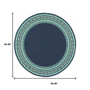 HomeRoots 5' Indoor Outdoor Area Rug in Bold Blue and Green - Stylish Geometric Design for Versatile Spaces 7'10" Round 388678