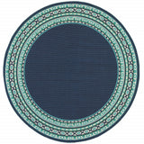 Homeroots 8' X 8' Blue And Green Round Indoor Outdoor Area Rug  Polypropylene 388678