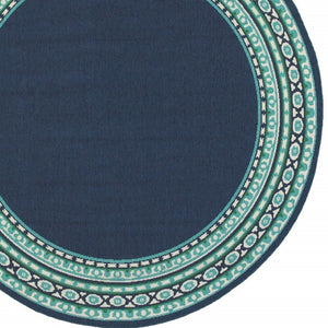 HomeRoots 5' Indoor Outdoor Area Rug in Bold Blue and Green - Stylish Geometric Design for Versatile Spaces 7'10" Round 388678