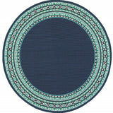 Homeroots 8' X 8' Blue And Green Round Indoor Outdoor Area Rug  Polypropylene 388678