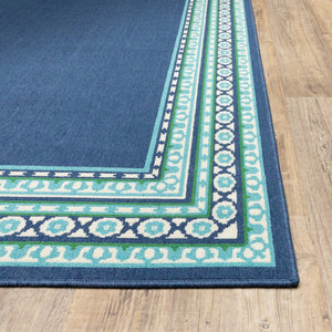HomeRoots 5' Indoor Outdoor Area Rug in Bold Blue and Green - Stylish Geometric Design for Versatile Spaces 8'6" x 13' 388679