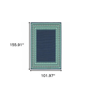HomeRoots 5' Indoor Outdoor Area Rug in Bold Blue and Green - Stylish Geometric Design for Versatile Spaces 8'6" x 13' 388679