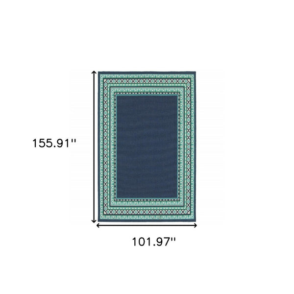 HomeRoots 5' Indoor Outdoor Area Rug in Bold Blue and Green - Stylish Geometric Design for Versatile Spaces 8'6" x 13' 388679