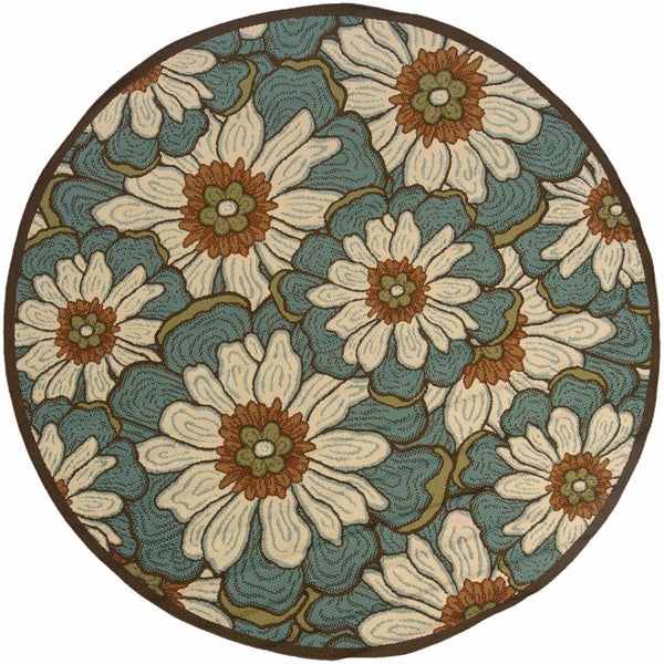 HomeRoots 8' Blue Indoor Outdoor Area Rug - Durable, Stylish, and Weather-Resistant for Versatile Living Spaces 7'10" Round 388686