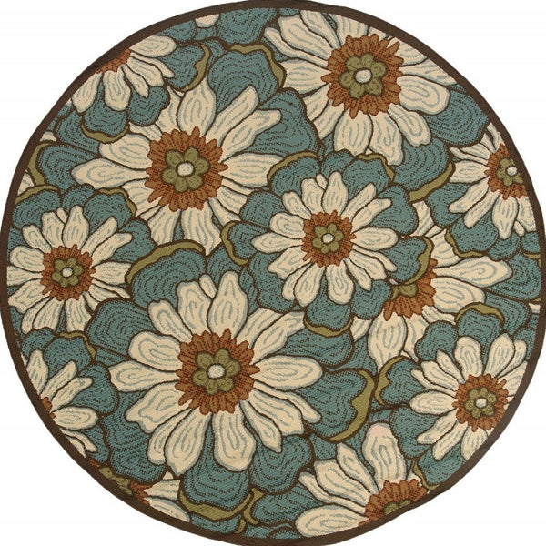 HomeRoots 8' Blue Indoor Outdoor Area Rug - Durable, Stylish, and Weather-Resistant for Versatile Living Spaces 7'10" Round 388686