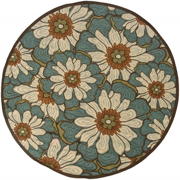 HomeRoots 8' Blue Indoor Outdoor Area Rug - Durable, Stylish, and Weather-Resistant for Versatile Living Spaces 7'10" Round 388686