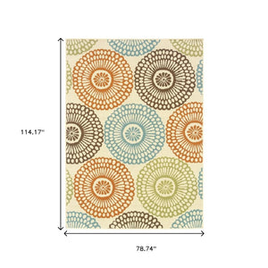 HomeRoots 5' Indoor Outdoor Beige Area Rug - Durable, Weather-Resistant Design for Patios, Kitchens & More 6'7" x 9'6" 388692