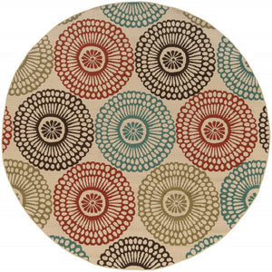 HomeRoots 5' Indoor Outdoor Beige Area Rug - Durable, Weather-Resistant Design for Patios, Kitchens & More 7'10" Round 388694