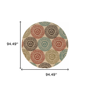 HomeRoots 5' Indoor Outdoor Beige Area Rug - Durable, Weather-Resistant Design for Patios, Kitchens & More 7'10" Round 388694
