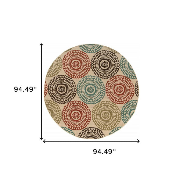 HomeRoots 5' Indoor Outdoor Beige Area Rug - Durable, Weather-Resistant Design for Patios, Kitchens & More 7'10" Round 388694