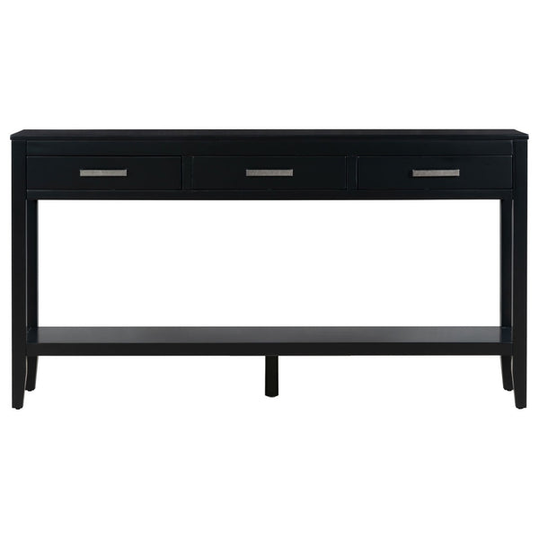 English Elm U_Style 62.2'' Farmhouse Console Table With 3 Drawers, Open Shelf & Iron Handles For Home Organization N711P234485B-GIGA