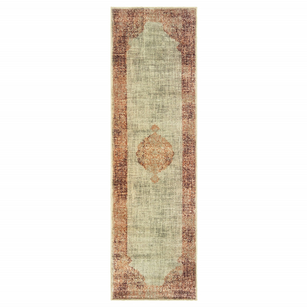 Homeroots 2' X 8' Ivory And Pink Medallion Runner Rug Ivory,Pink Polypropylene 388722