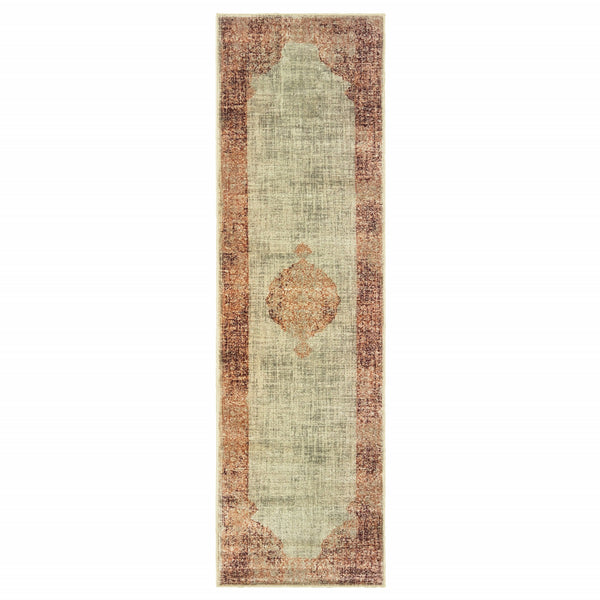 Homeroots 2' X 8' Ivory And Pink Medallion Runner Rug Ivory,Pink Polypropylene 388722