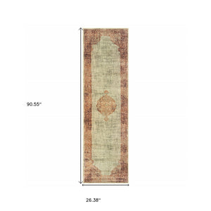 Homeroots 2' X 8' Ivory And Pink Medallion Runner Rug Ivory,Pink Polypropylene 388722