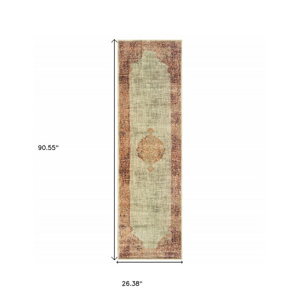 Homeroots 2' X 8' Ivory And Pink Medallion Runner Rug Ivory,Pink Polypropylene 388722